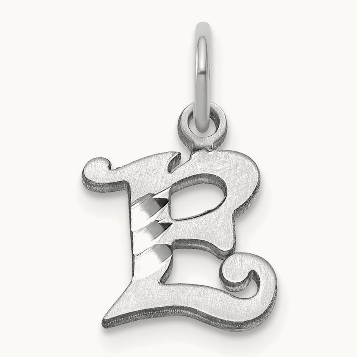 Diamond-cut Initial Charm — 14K White Gold, E