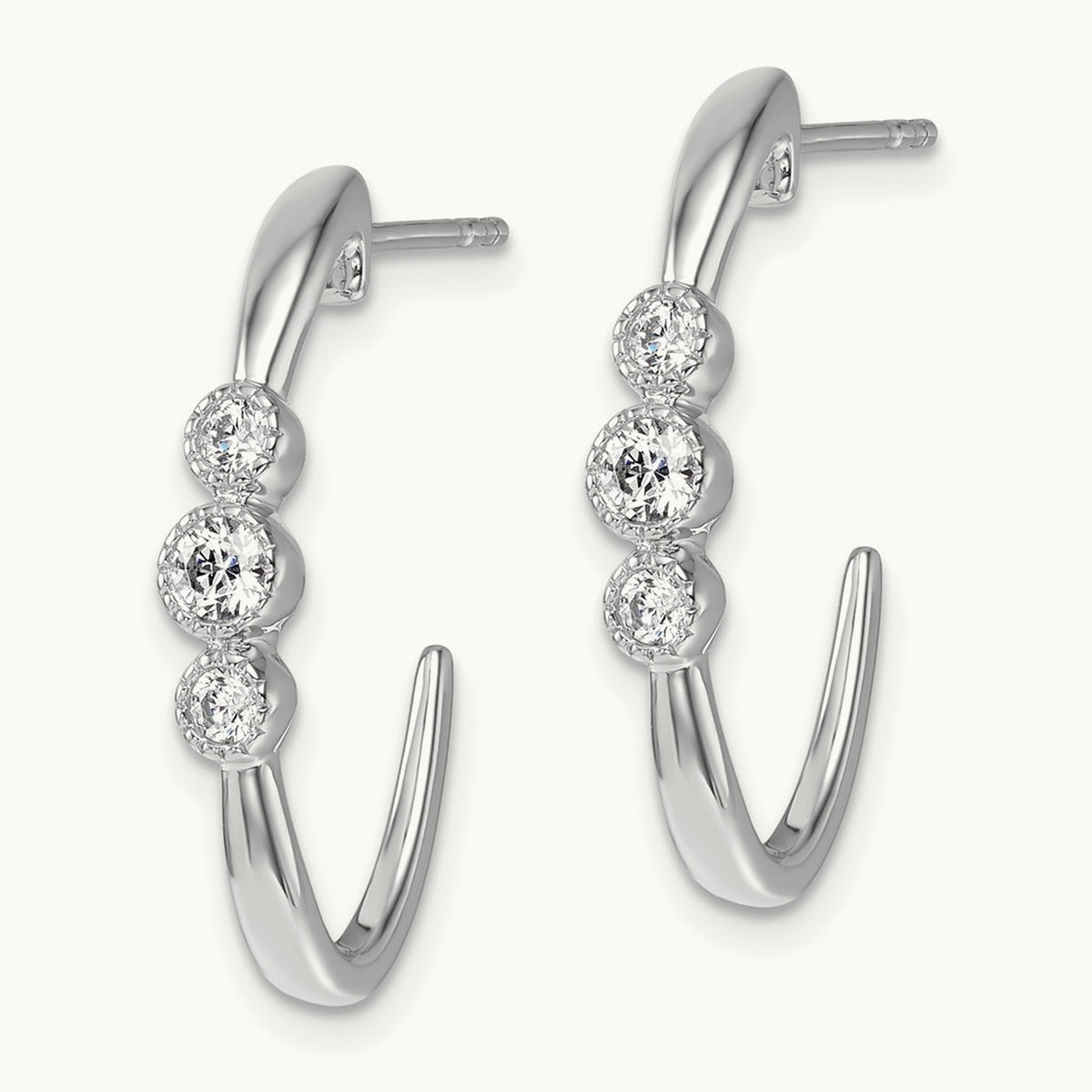 Polished Diamond Fashion J-Hoop Post Earrings, 14K White Gold