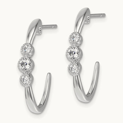 Polished Diamond Fashion J-Hoop Post Earrings, 14K White Gold