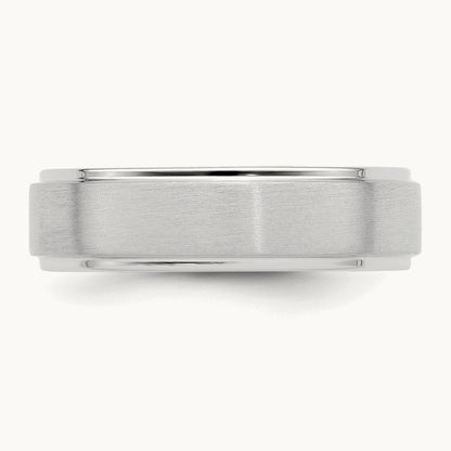 Standard Comfort Fit Brush Satin Fancy Band, 14K White Gold