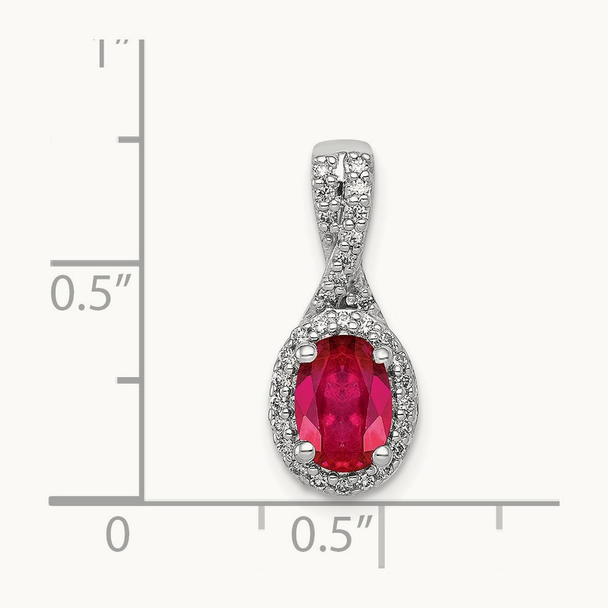 Diamond and Oval Ruby Halo Pendant, 14K White Gold