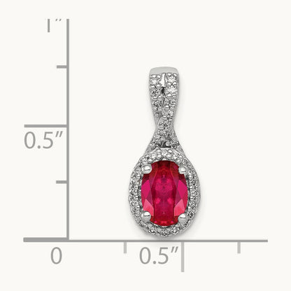 Diamond and Oval Ruby Halo Pendant, 14K White Gold