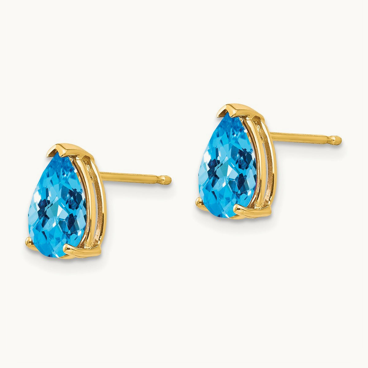 9x6mm Pear Blue Topaz Checker Earrings, 14K
