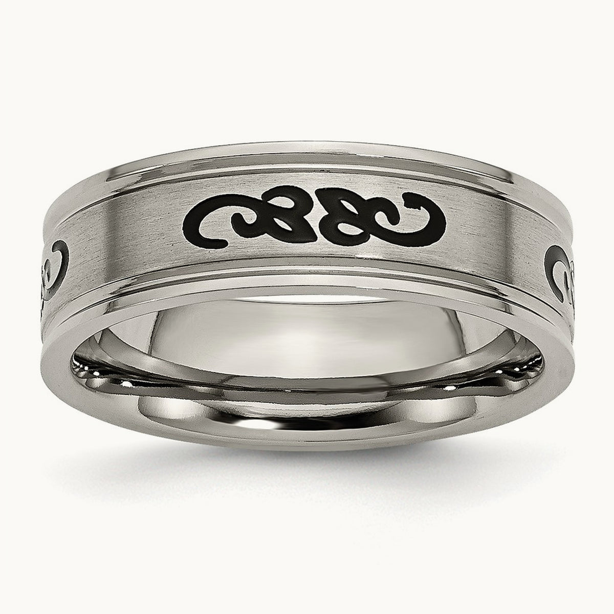 Brushed with Black Rubber Design Ridged Edge Band — 10
