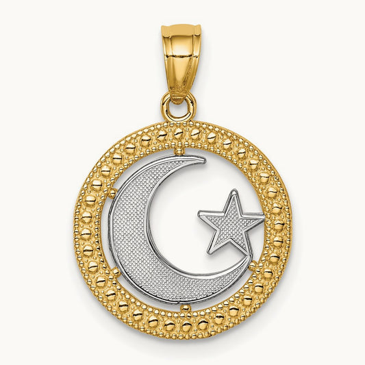 w/Rhodium Star & Moon Pendant, 14K
