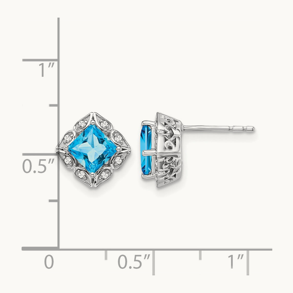 Square Blue Topaz and Diamond Earrings — 8.25mm