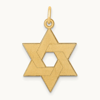 Laser Designed Star of David Pendant — 14K Yellow Gold, 26mm