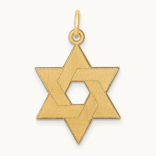 Laser Designed Star of David Pendant — 14K Yellow Gold, 26mm