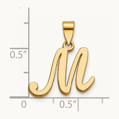 Script Letter M Initial Pendant, 14K Yellow Gold