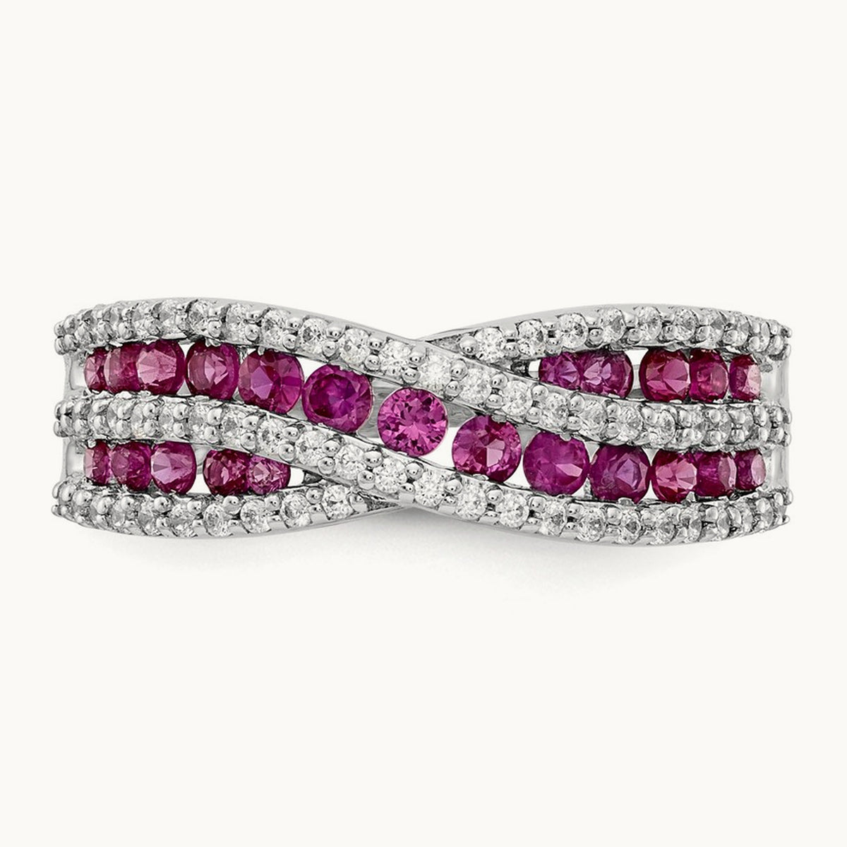 Diamond and Ruby Fancy Ring, 14K White Gold