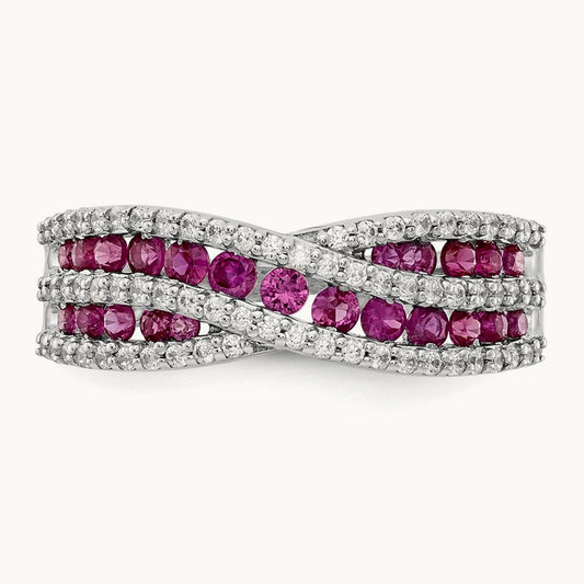 Diamond and Ruby Fancy Ring, 14K White Gold