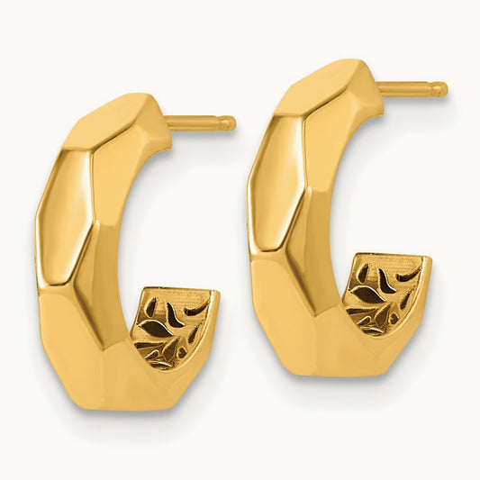 Polished Geometric C-Hoop Post Earrings, 14K
