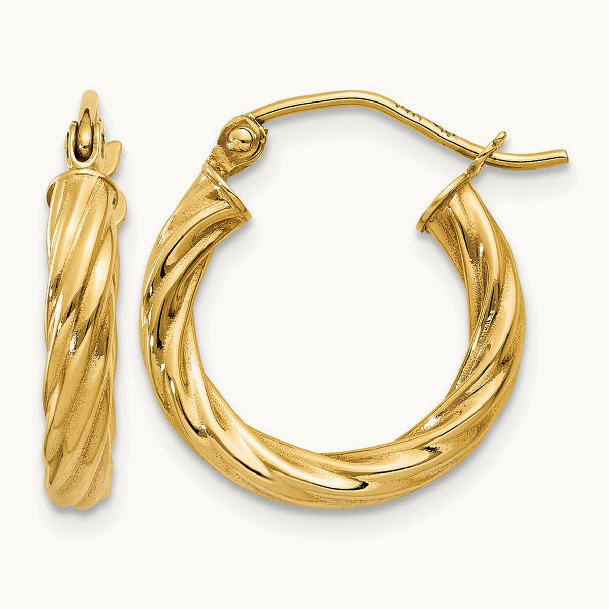 Rope Twist Hoop Earrings — 14K Yellow Gold, 10mm, 2.75mm