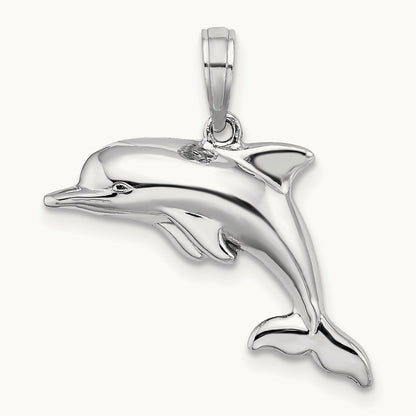 3-D Puffed Dolphin Charm, 14K White Gold