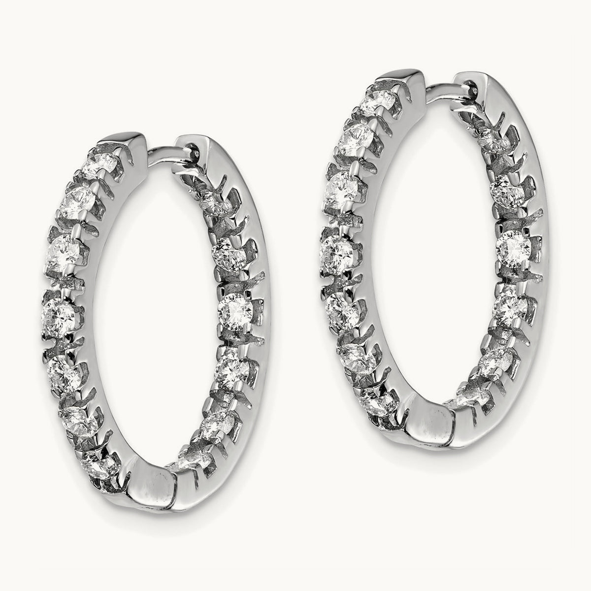 AA Diamond Hinged Hoop Earrings, 14K White Gold