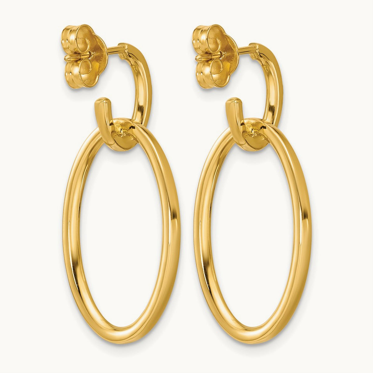 Polished Fancy Oval Link Post Dangle Earrings, 14K — Leslie's