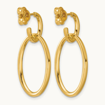 Polished Fancy Oval Link Post Dangle Earrings, 14K — Leslie's