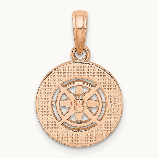 Mini Nautical Compass Pendant, 14K Rose with White Gold