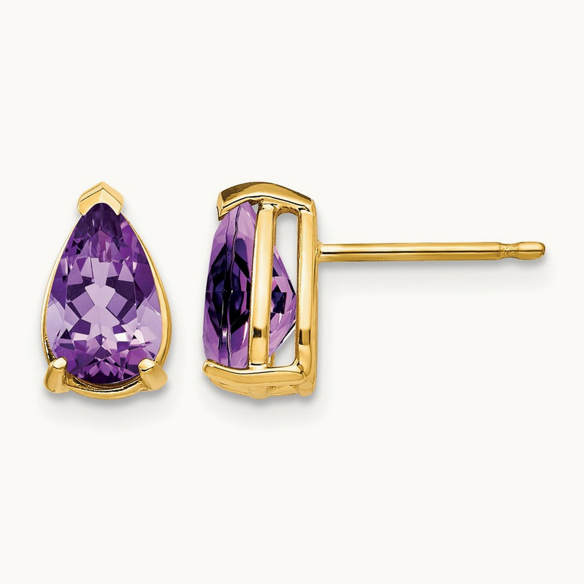 8x5mm Pear Amethyst Earrings, 14K