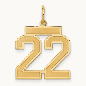 Medium Satin Number 22 Charm — 14K Yellow Gold