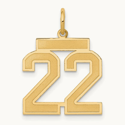 Medium Satin Number 22 Charm — 14K Yellow Gold