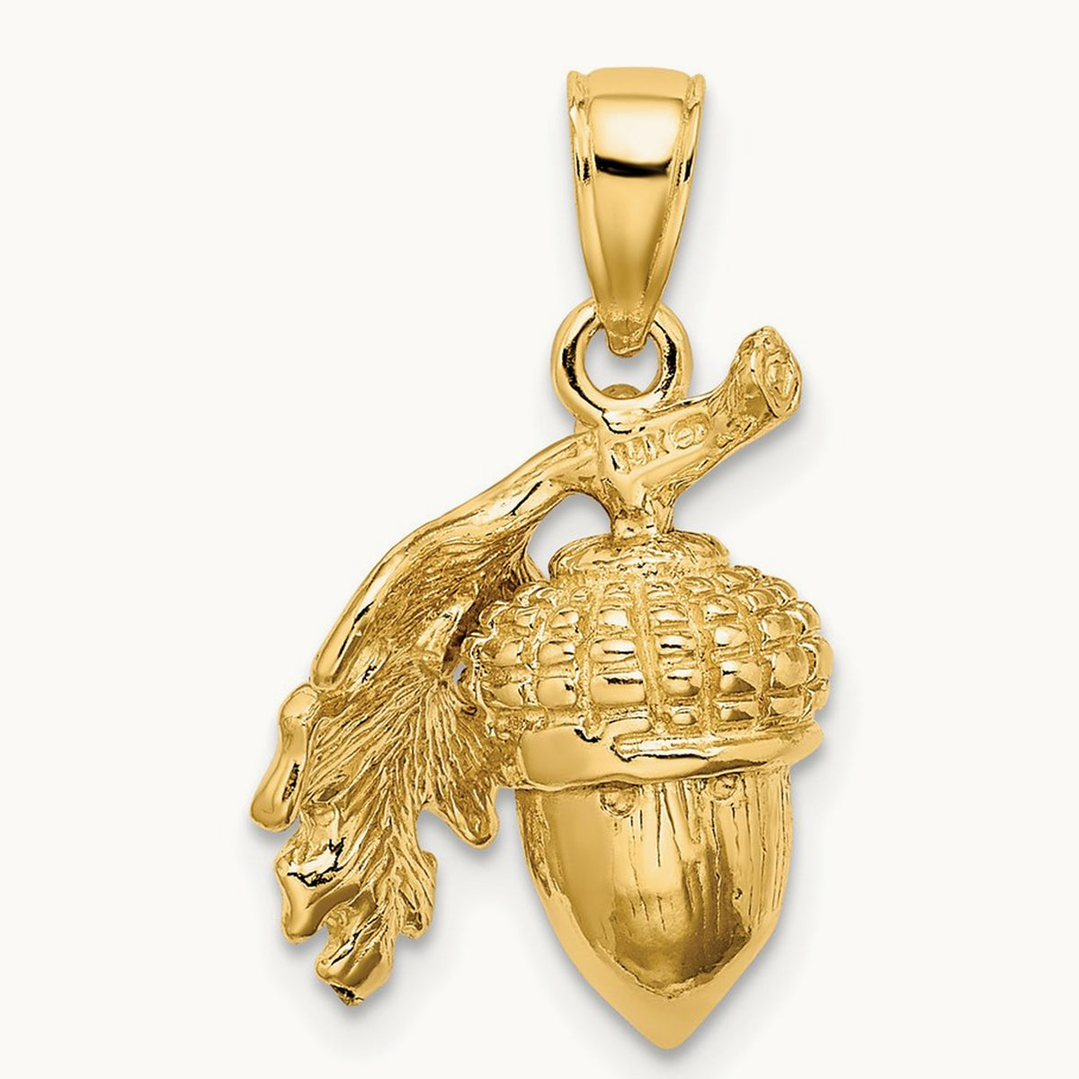3-D Acorn w/Leaf Pendant, 14K