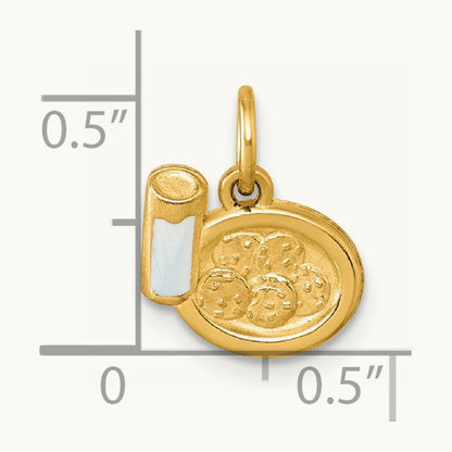 Polished Enameled Milk and Cookies Pendant, 14K