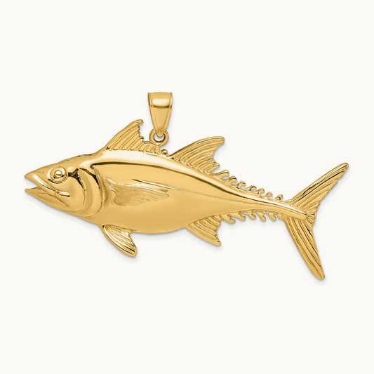 3-D Polished Skipjack Tuna Fish Charm, 14K