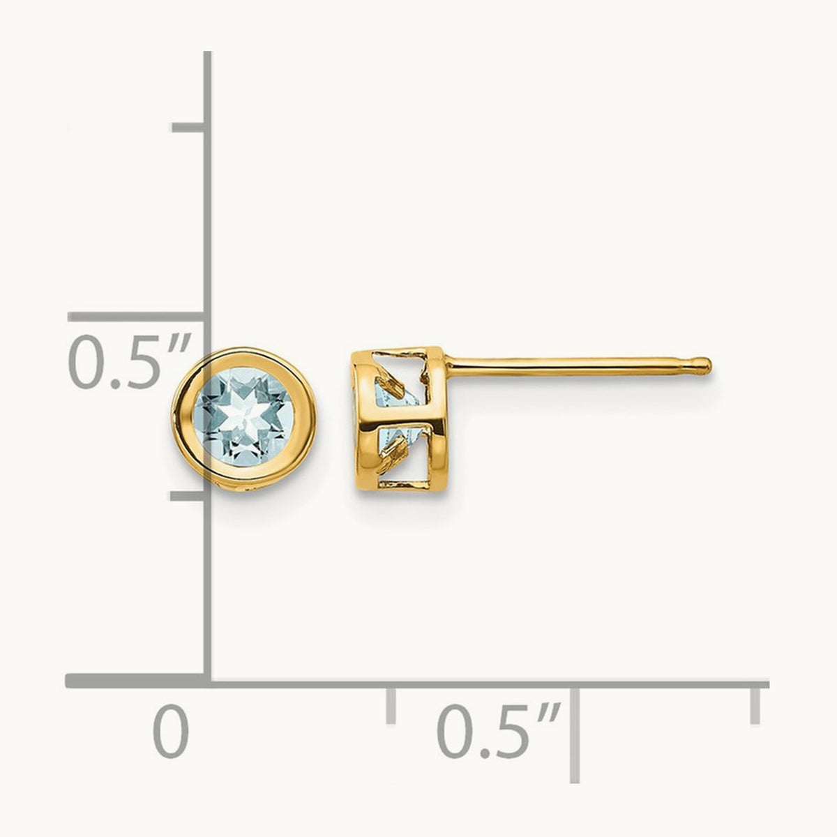 Bezel March/Aquamarine Post Earrings — 14K Yellow Gold
