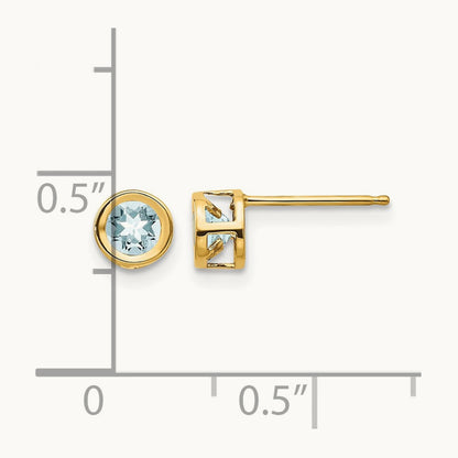 Bezel March/Aquamarine Post Earrings — 14K Yellow Gold