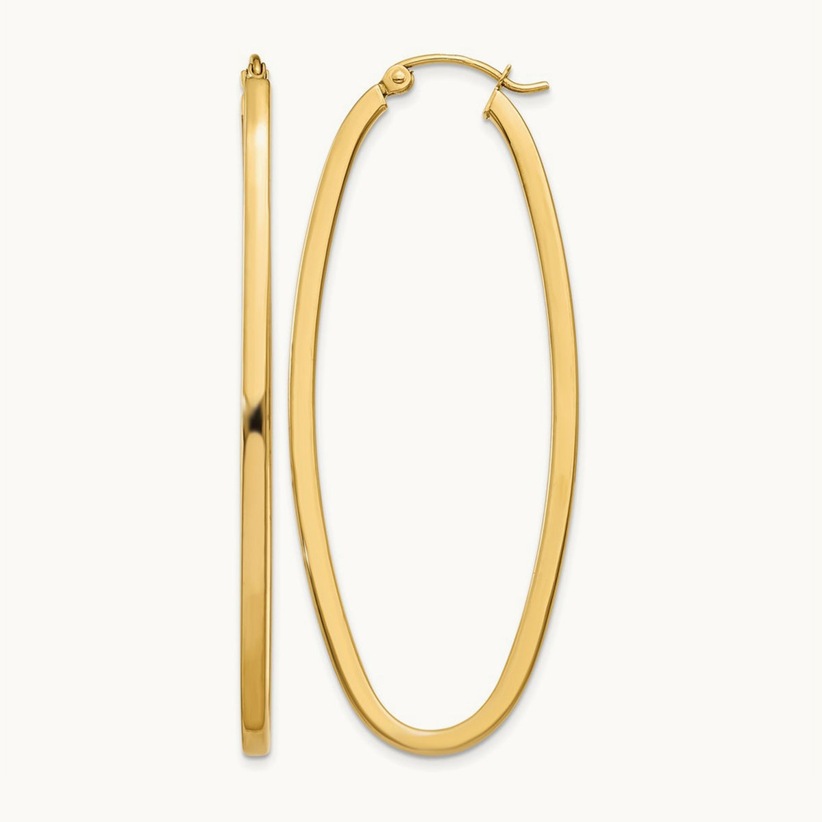 Large Oval Hoop Earrings, 2mm, 14K