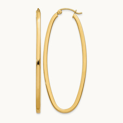 Large Oval Hoop Earrings, 2mm, 14K