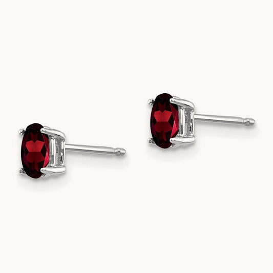 5x3mm Oval Garnet Earrings, 14K White Gold