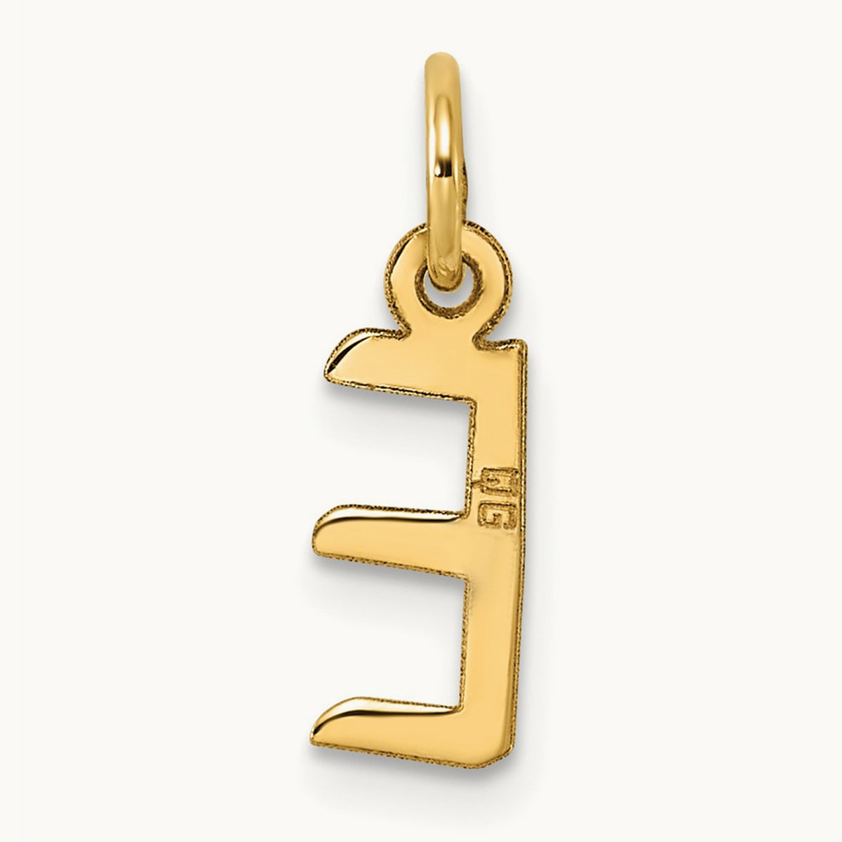 Small Slanted Block Initial Charm — 14K Yellow Gold, E