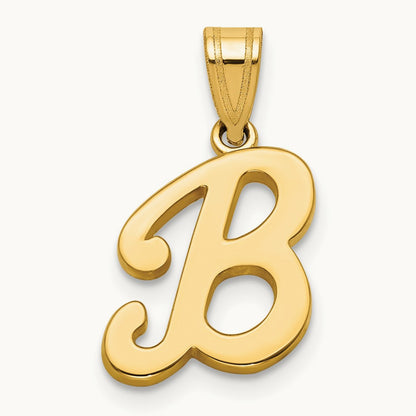 Script Letter B Initial Pendant, 14K Yellow Gold