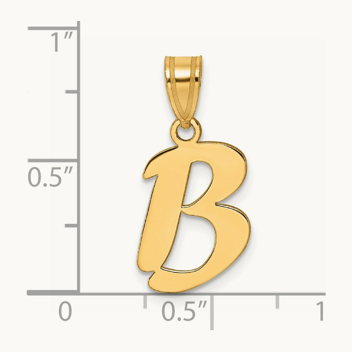 Polished Script Initial Pendant — 14K Yellow Gold, B