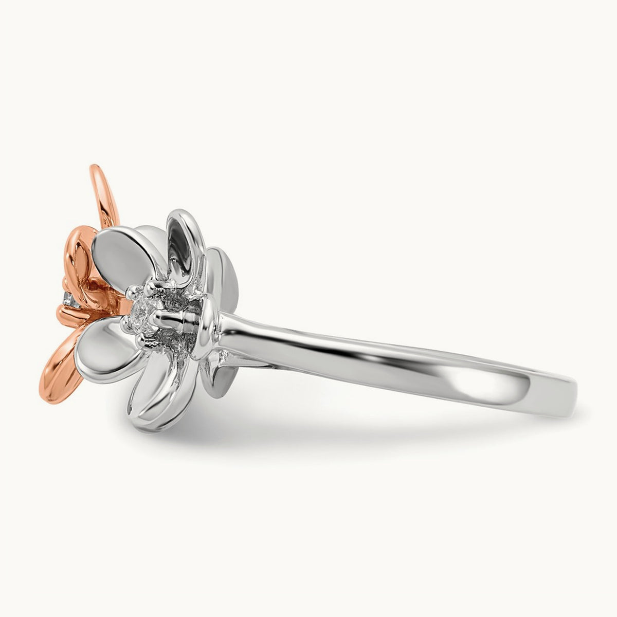 Diamond Flower Ring, 14K Rose with White Gold