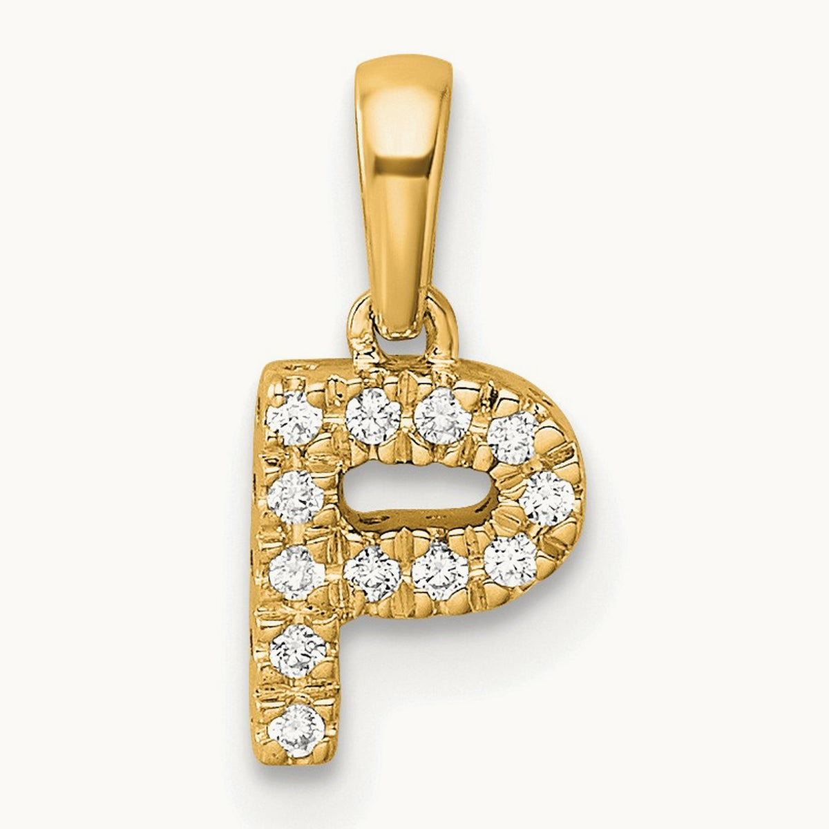 Diamond Initial with Bail Pendant — 14K Yellow Gold, P