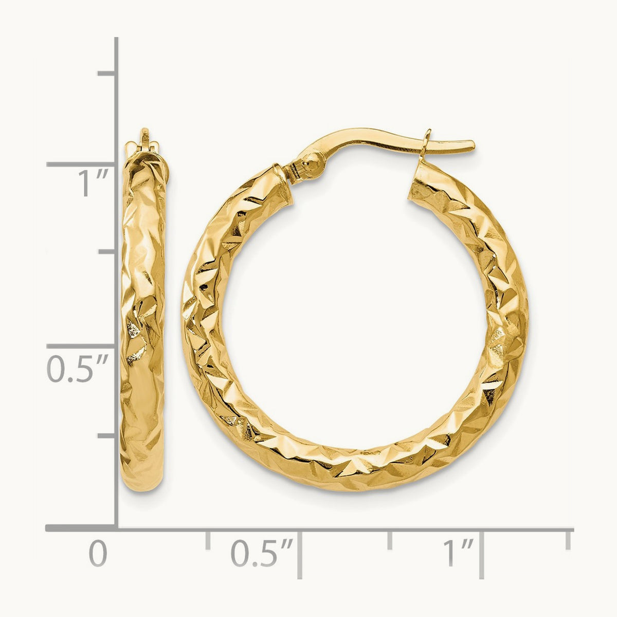 ForeverLite Polished and Textured Hoop Earrings — Leslie's — 14K Yellow Gold, 25mm