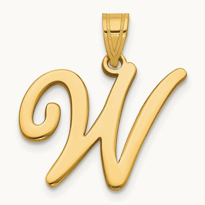 Script Letter W Initial Pendant, 14K
