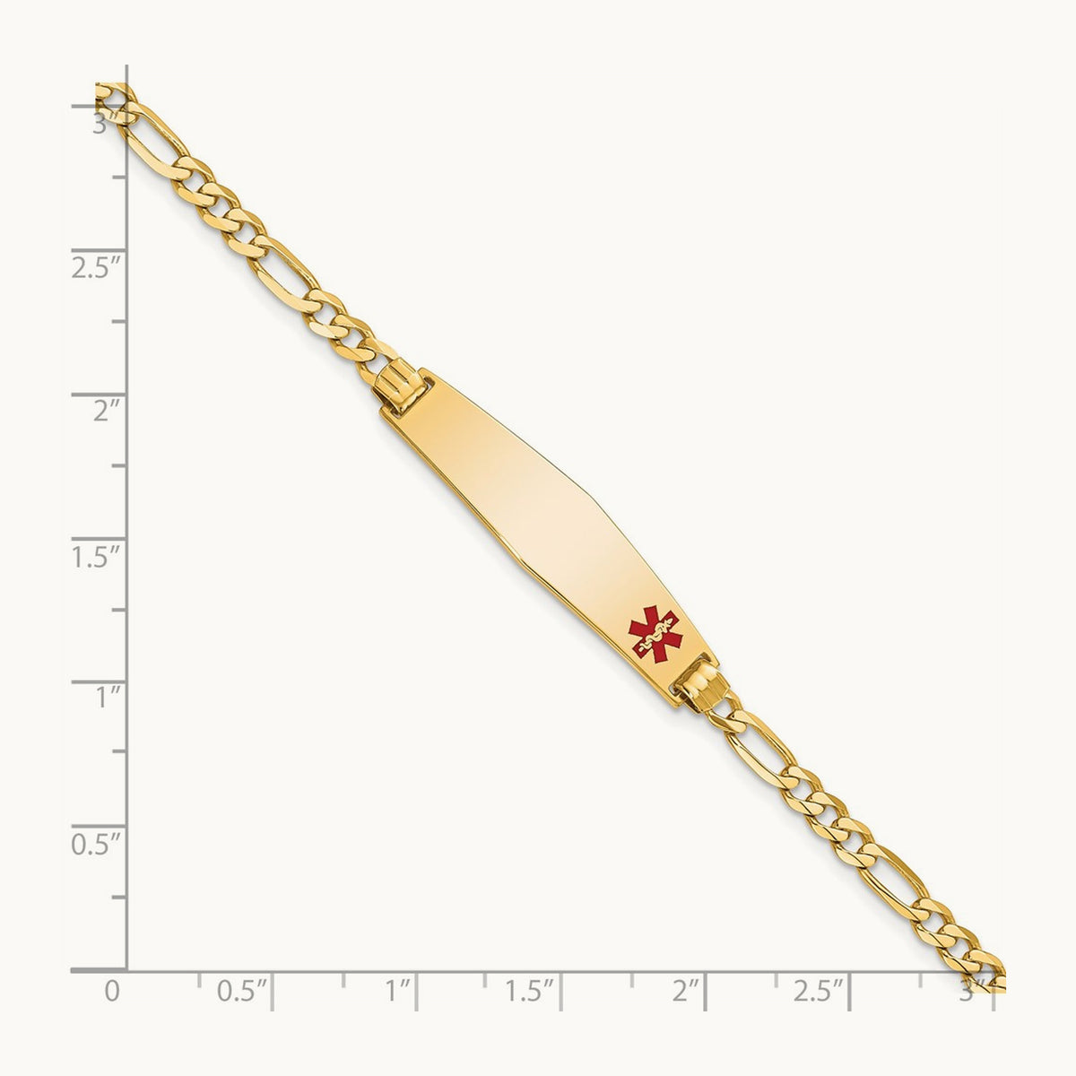 Non Enameled Medical Soft Diamond Shape Flat Figaro Link ID Bracelet, 14K
