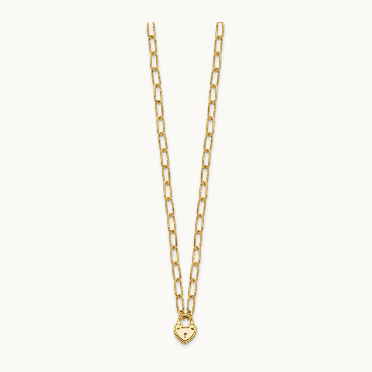 Polished Heart Lock Charm Paperclip Link Necklace, 14K