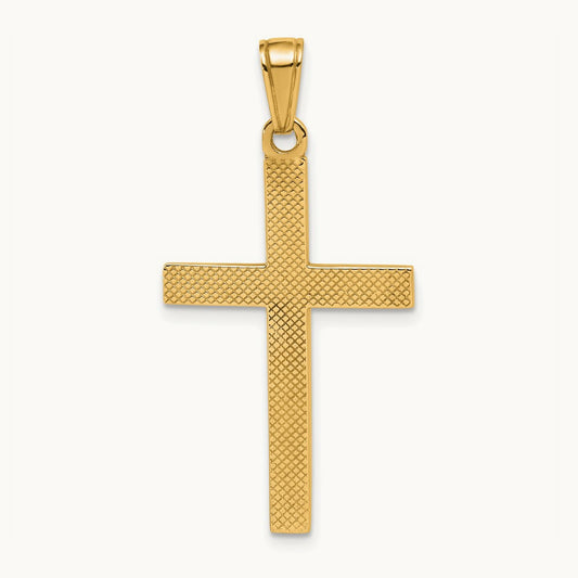 Polished Beveled Cross Charm — 14K Yellow Gold