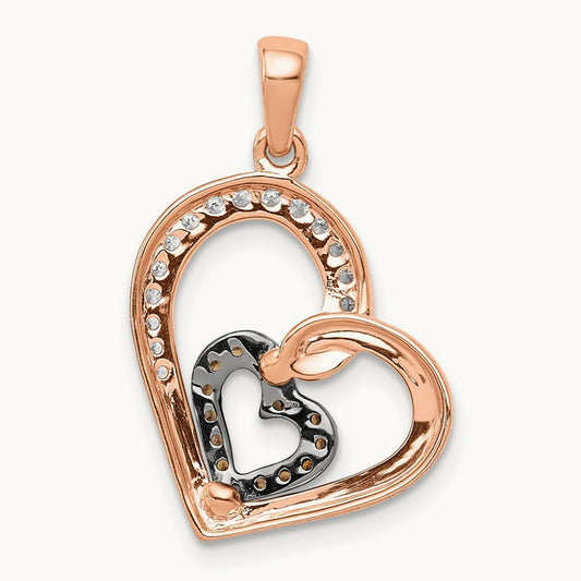 Champagne and White Diamond Hearts Pendant, 14K Rose Gold