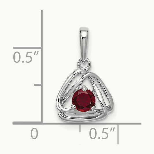 Created Ruby Triangle Pendant — 14K White Gold