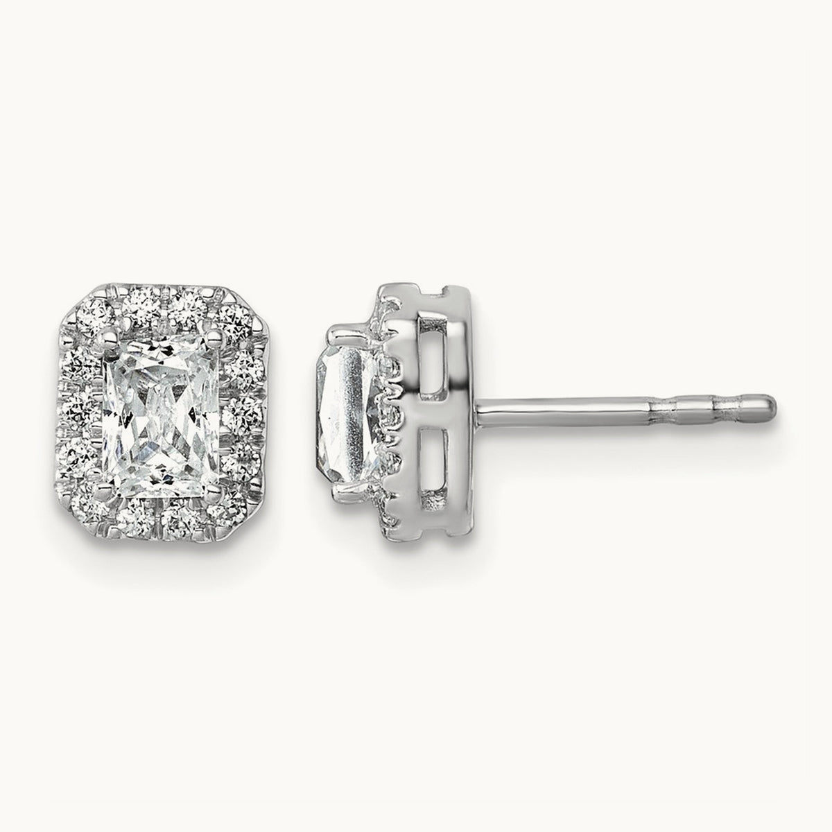 Radiant Halo Post Earrings, 0.50-8.50 ct tw Lab-Grown Diamond — 7/8 ct, 14K White Gold