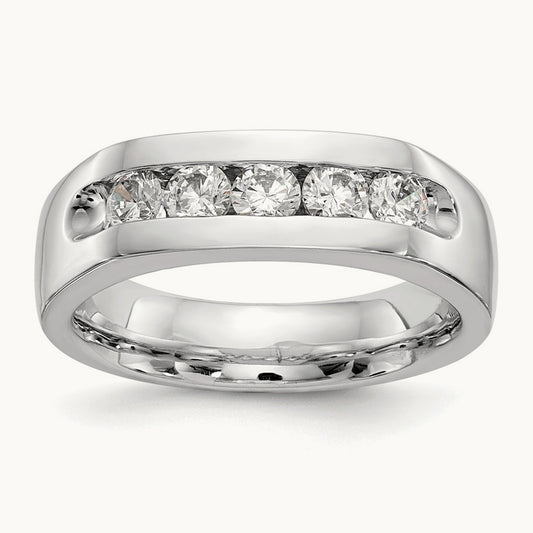 5-Stone Diamond Channel Band, 14K White Gold