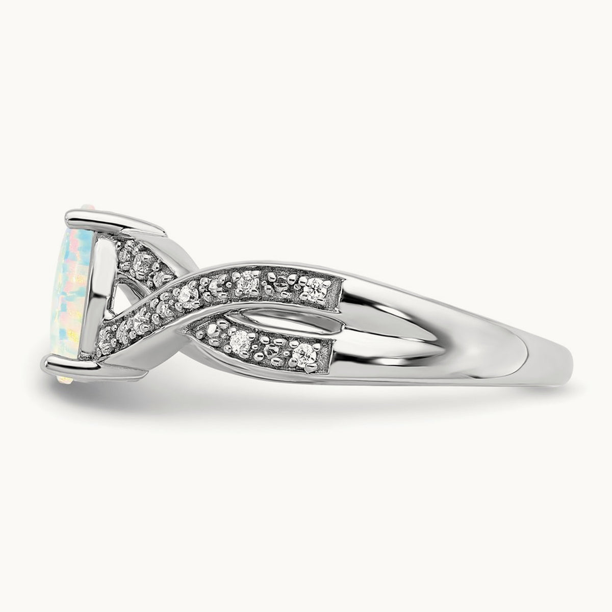 Created Opal and Lab-Grown Diamond Ring — 14K White Gold, 7