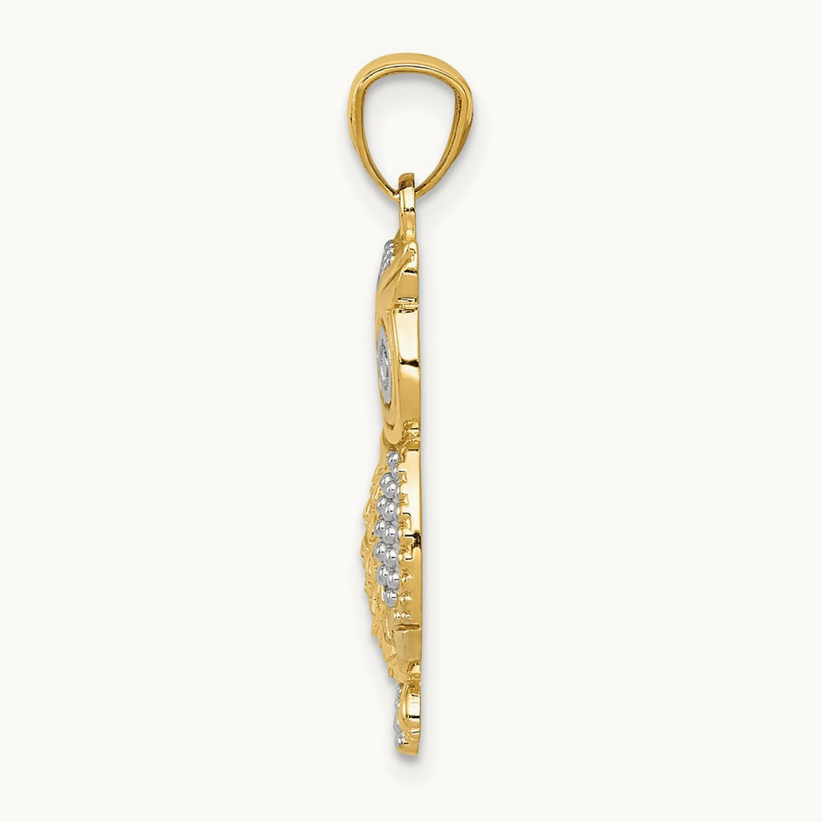 w/ Rhodium Polished / Textured Owl Pendant, 14K