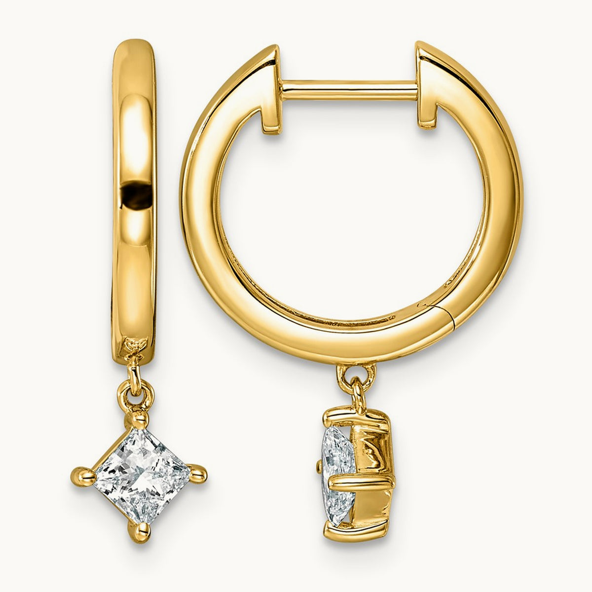 Dangle Princess Hoop Earrings, 0.25-0.50 ct tw Lab-Grown Diamond — 1/2 ct, 14K Yellow Gold